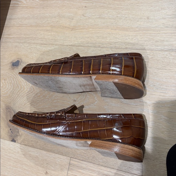 EUC Freda Salvador Elba Penny Loafer in Hickory Embossed Croc w/ Hardware Sz 11 - Picture 5 of 11